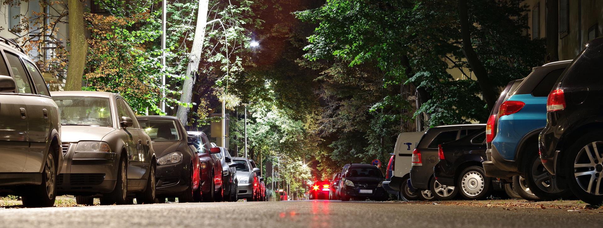 Cars lined up on street