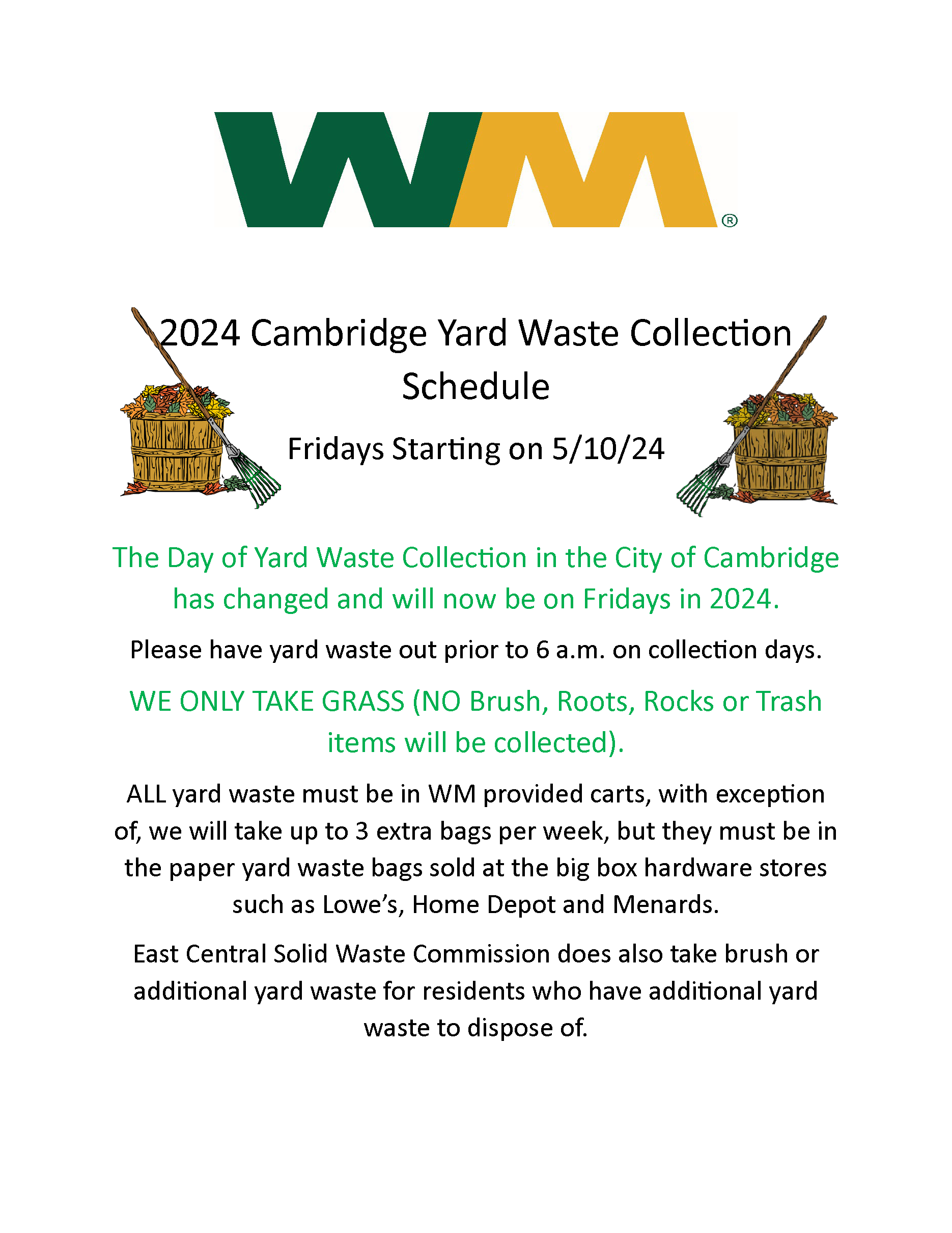 2024 WM Cambridge Yard Waste Schedule